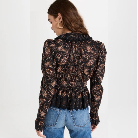 NWT ULLA JOHNSON Brigitte Puff Sleeve Peplum Blouse in Minuit Floral Print - Picture 3 of 12